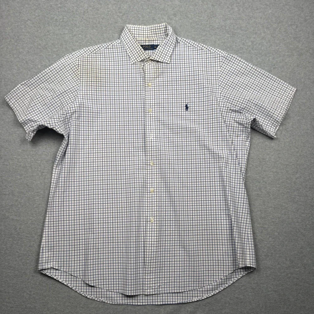 Lot of 4 Polo Ralph Lauren Mens Shirts XL Gingham Tattersall Blue White stained